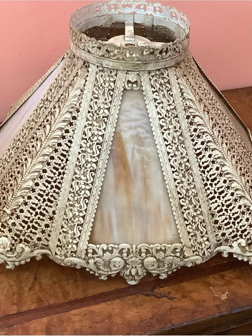 Vintage Italian 4-Light Candelabra Table Lamp Filigree Shade Carrara Marble 28”